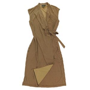 BCBG Maxazria Wrap Sleeveless Dress Tie, Knit Black Tan Houndstooth Small MINT!